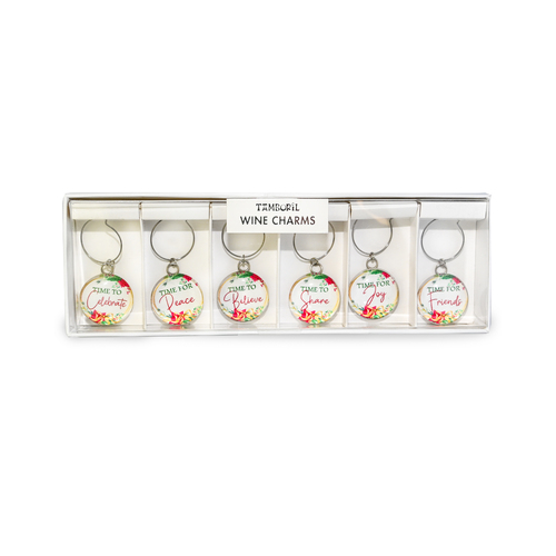 Wine Charms Time for Christmas Spirit | Set Of 6 | Great Unique Gift Idea