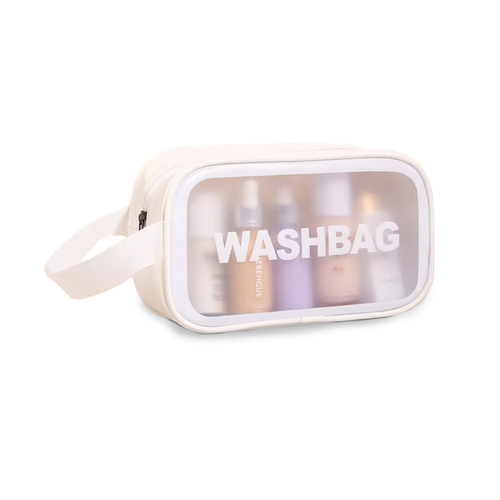 Cosmetic Light weight PVC Wash Bag Make up Handle Bag small  White