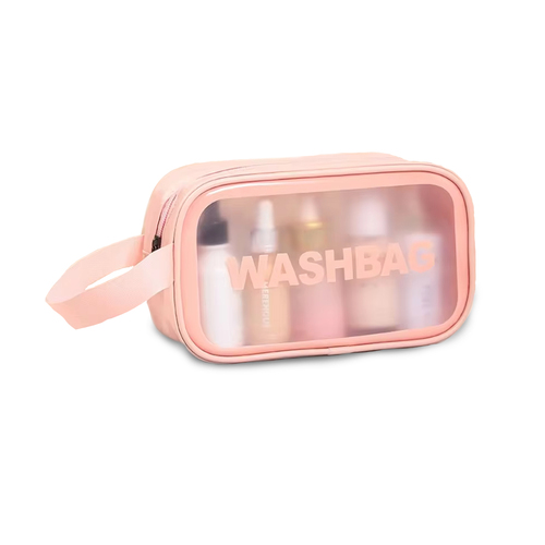 Cosmetic Light weight PVC PVC Wash Bag Make up Handle Bag small   Pink