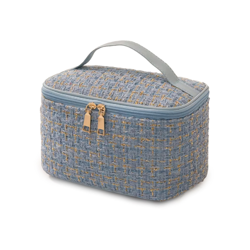 Lattice Fabric Cosmetic Bag Mid Size Light Blue