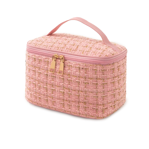 Lattice Fabric Cosmetic Bag Mid Size Light Pink