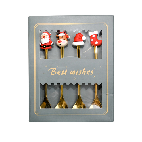 Best Wishes Santa and Friends Spoon set of 4 Gold