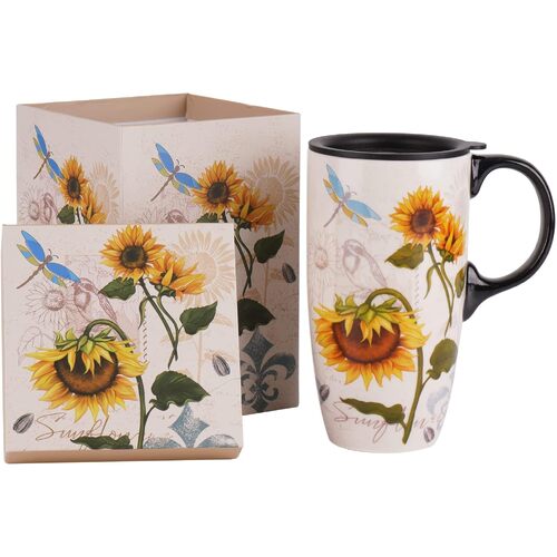 Ceramic Travel Cup Gift boxed Sunflower Garden