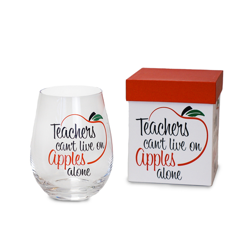 Stemless Wine Glass Gift box Teachers Cant Live On Apples Alone