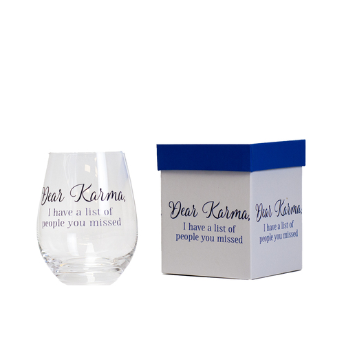 Stemless Wine Glass Gift box Dear Karma I Have A List Of People You Missed