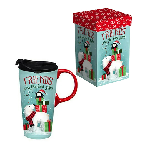 Ceramic Christmas Travel Mug Gift Boxed Friends are the best gifts