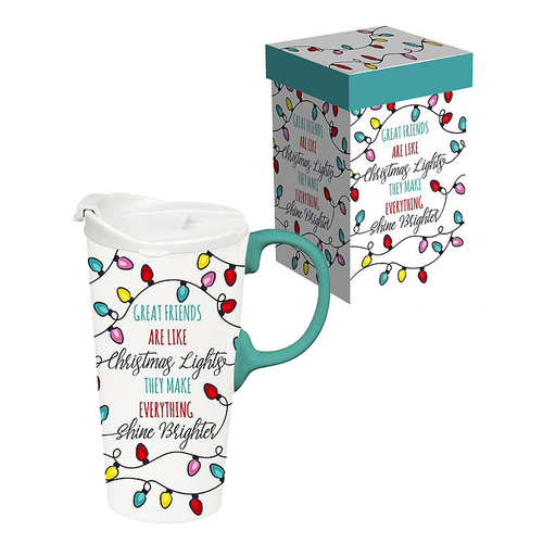 Ceramic Travel Cup Gift Boxed Friends are like Xmas lights