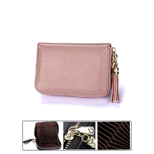 Leather Rfid Card Holder Dusty Pink