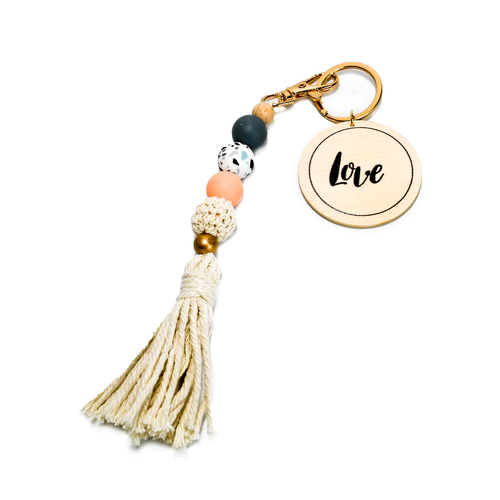 Beaded Bliss macrame keyring Love