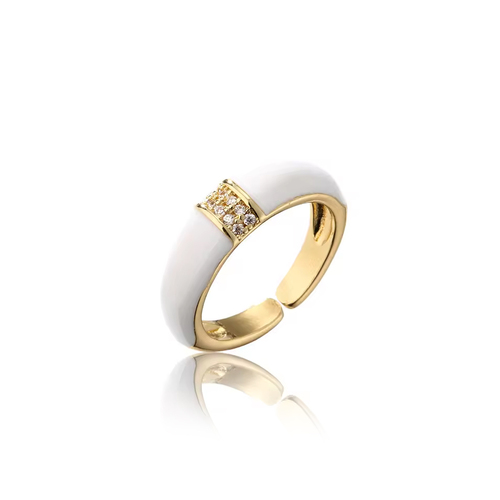 Enamel adjustable gold plated cuff ring white