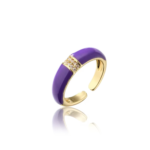 Enamel adjustable gold plated cuff ring Purple