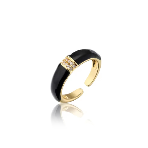 Enamel adjustable gold plated cuff ring Black