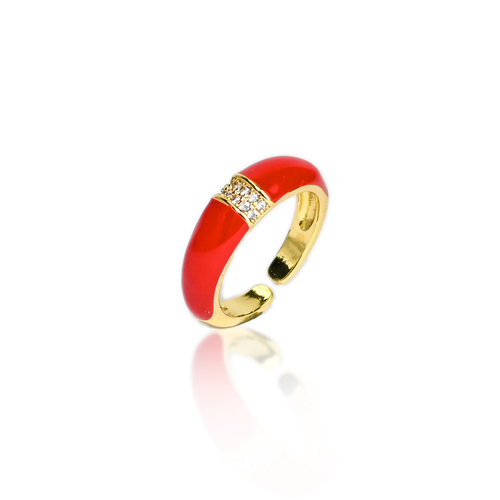 Enamel adjustable gold plated cuff ring red