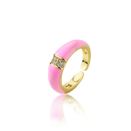 Enamel adjustable gold plated cuff ring Pink